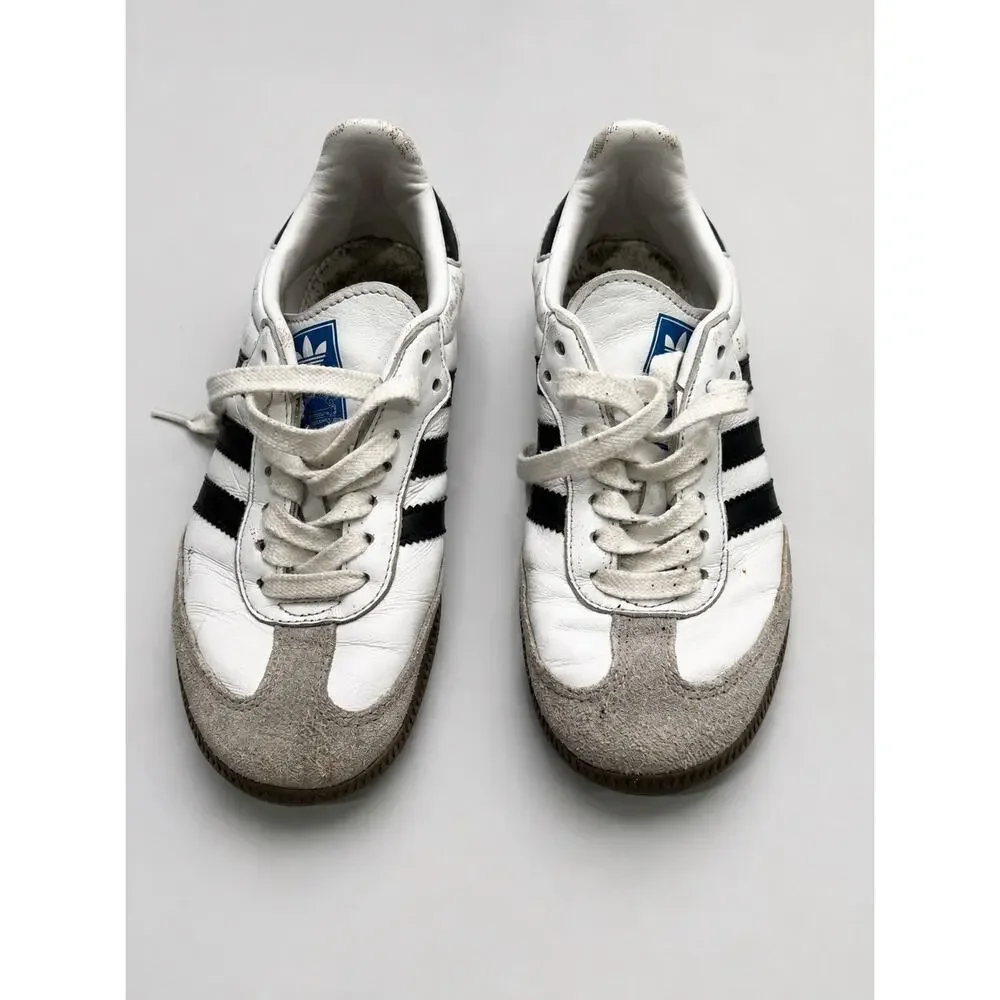 Adidas Samba OG White Black Gum Leather Sneakers Youth Size 3.5 Pre-Owned